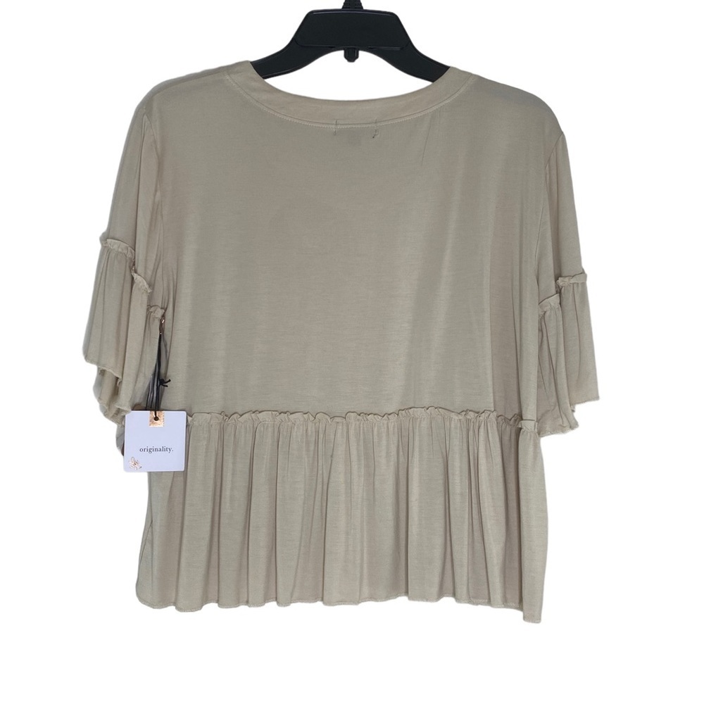 Originality Babydoll Flowy Cream Top Short Sleeve Ruffle Women Small HSH NEW - Picture 3 of 7